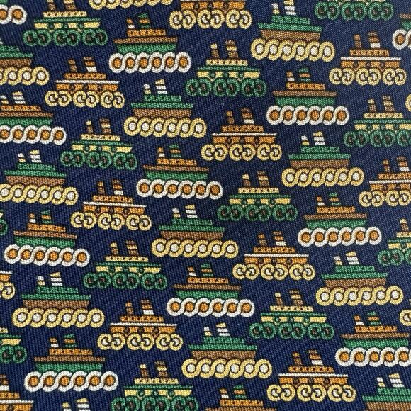 Salvatore Ferragamo Tie Novelty Silk Nautical Boats on Waves Ship Motif Italy - Picture 3 of 7
